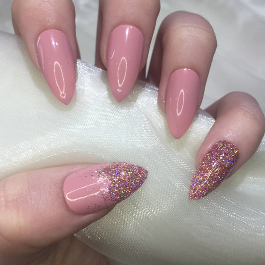 Dusty Pink Stilettos with Pink Holographic Glitter