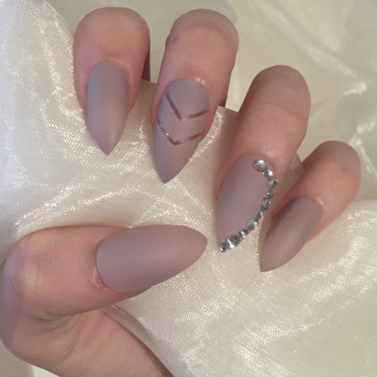 Matte Nude Chevron design and Rhinestone Coffins