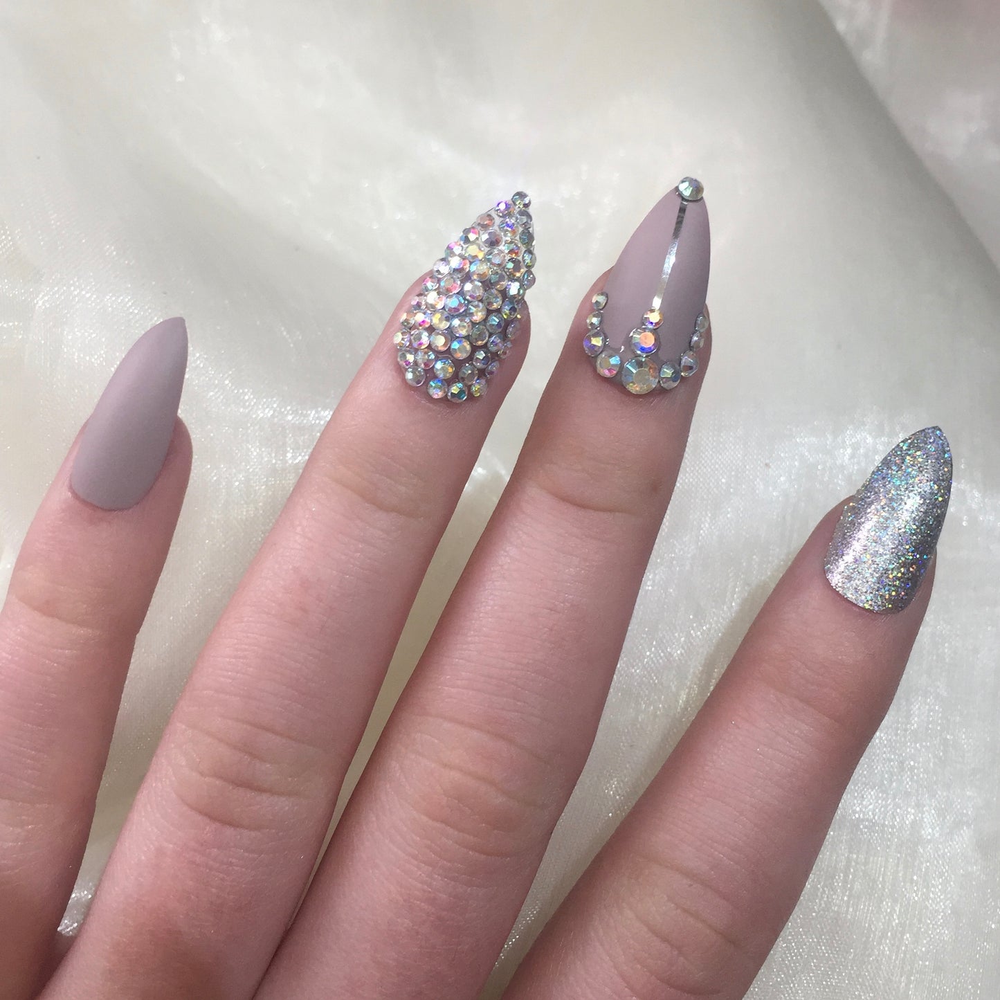 Matte Nude and Silver Holographic Stilettos