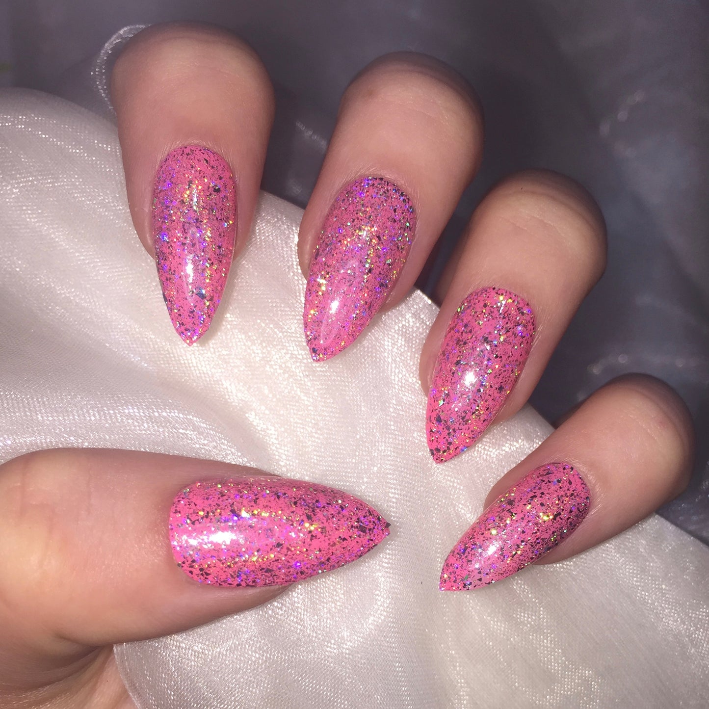 Hot Pink Stilettos with Holographic Flakes