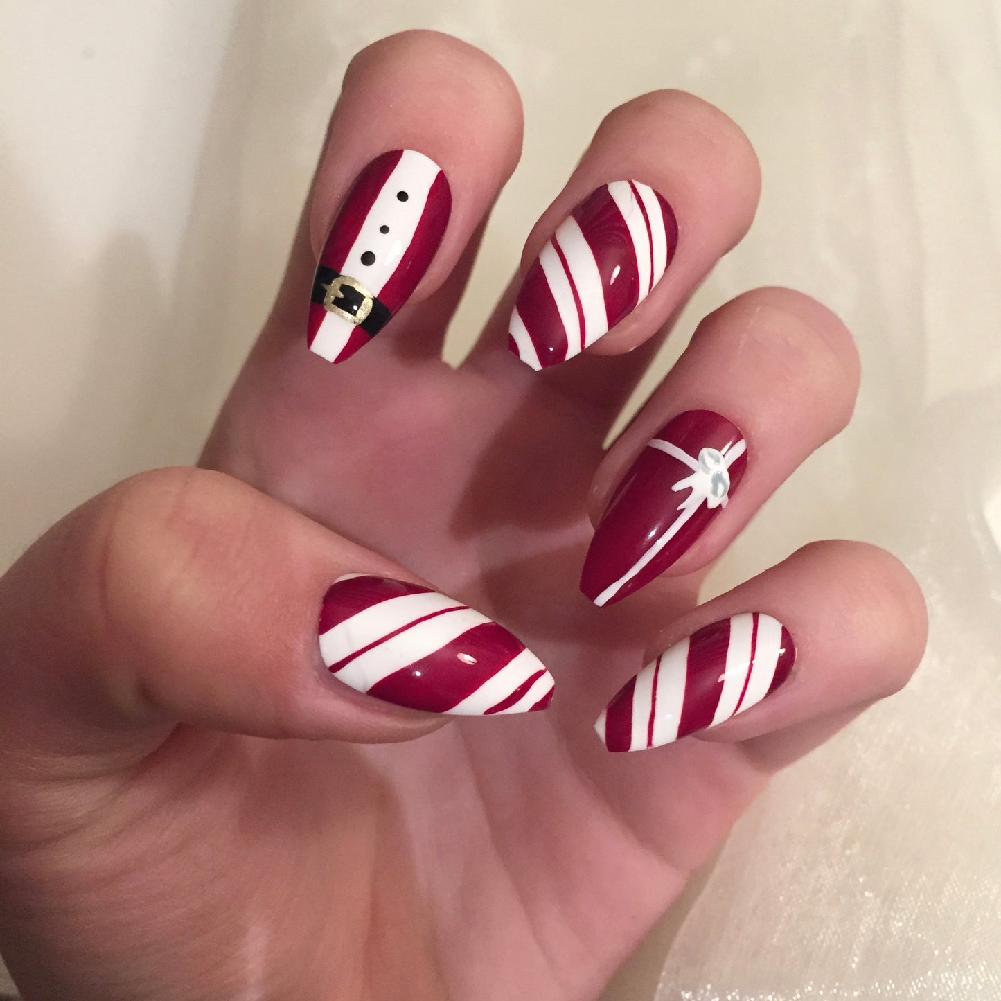 Christmas Candy Cane Santa Coffin Nails