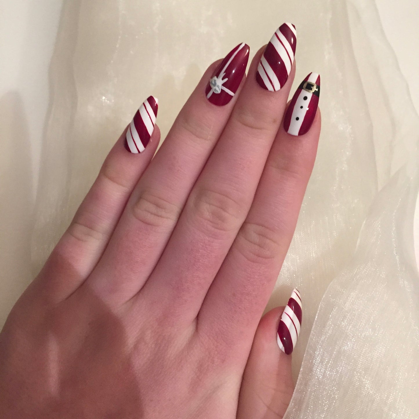 Christmas Candy Cane Santa Coffin Nails