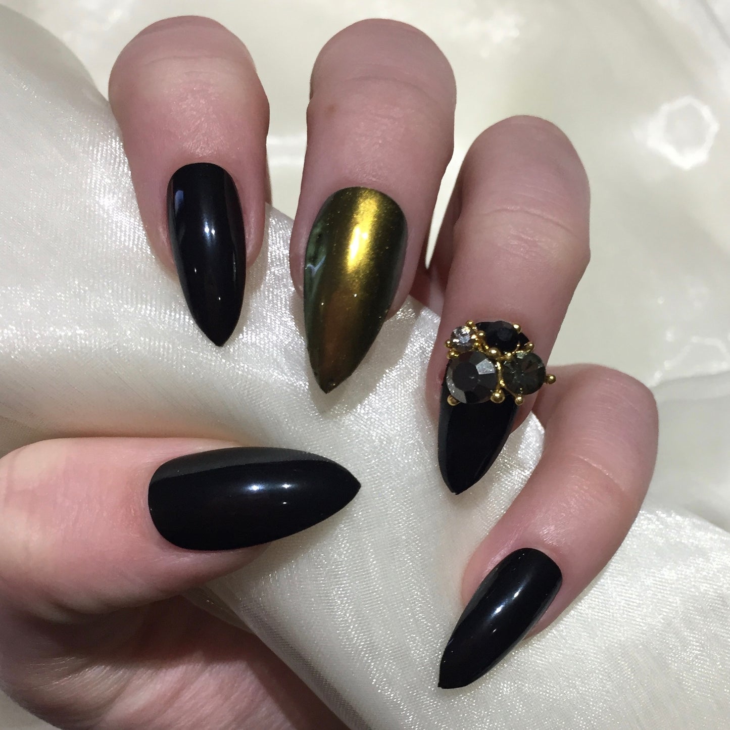 Black and Gold Chrome Charm Stilettos