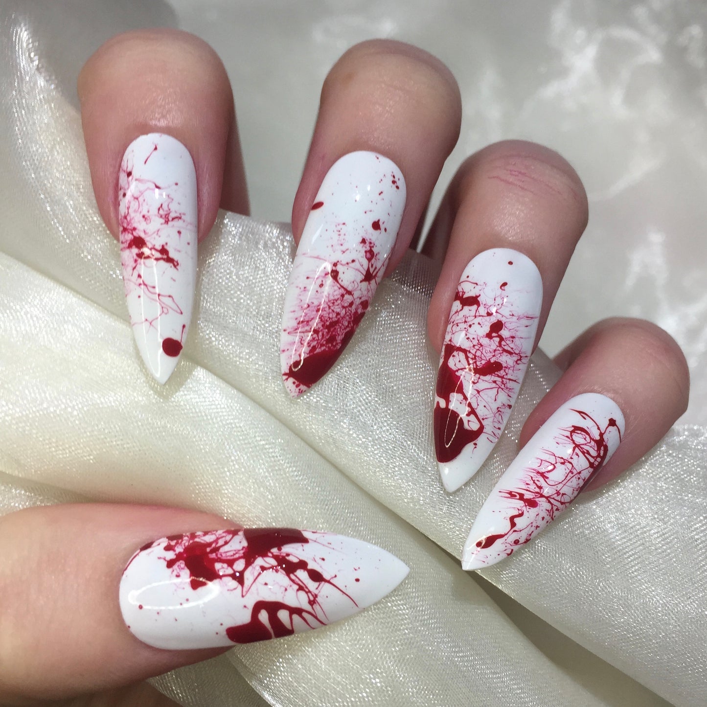 Extra Long White Blood Splatter Halloween Stilettos