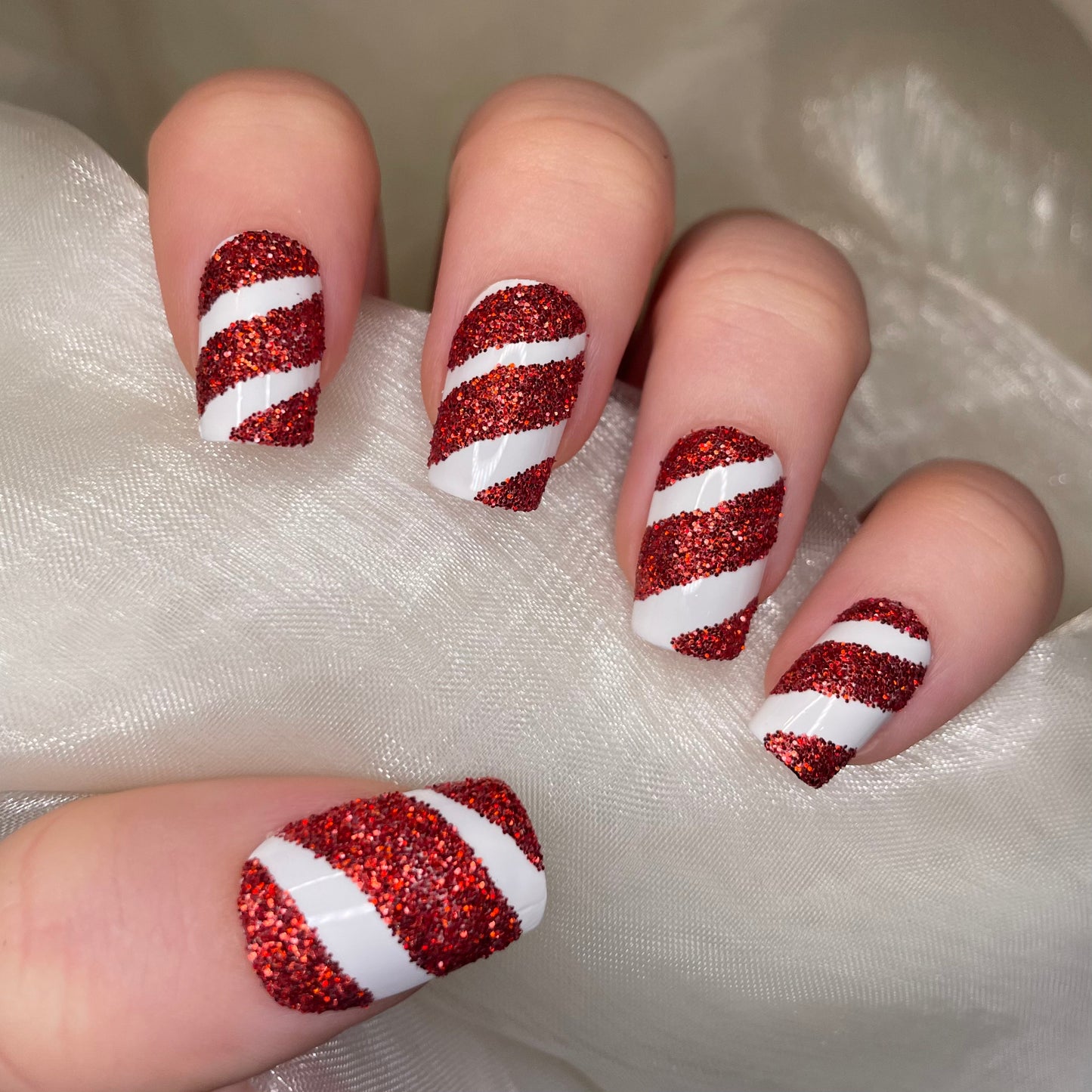 Glitter Candy Cane Square Nails
