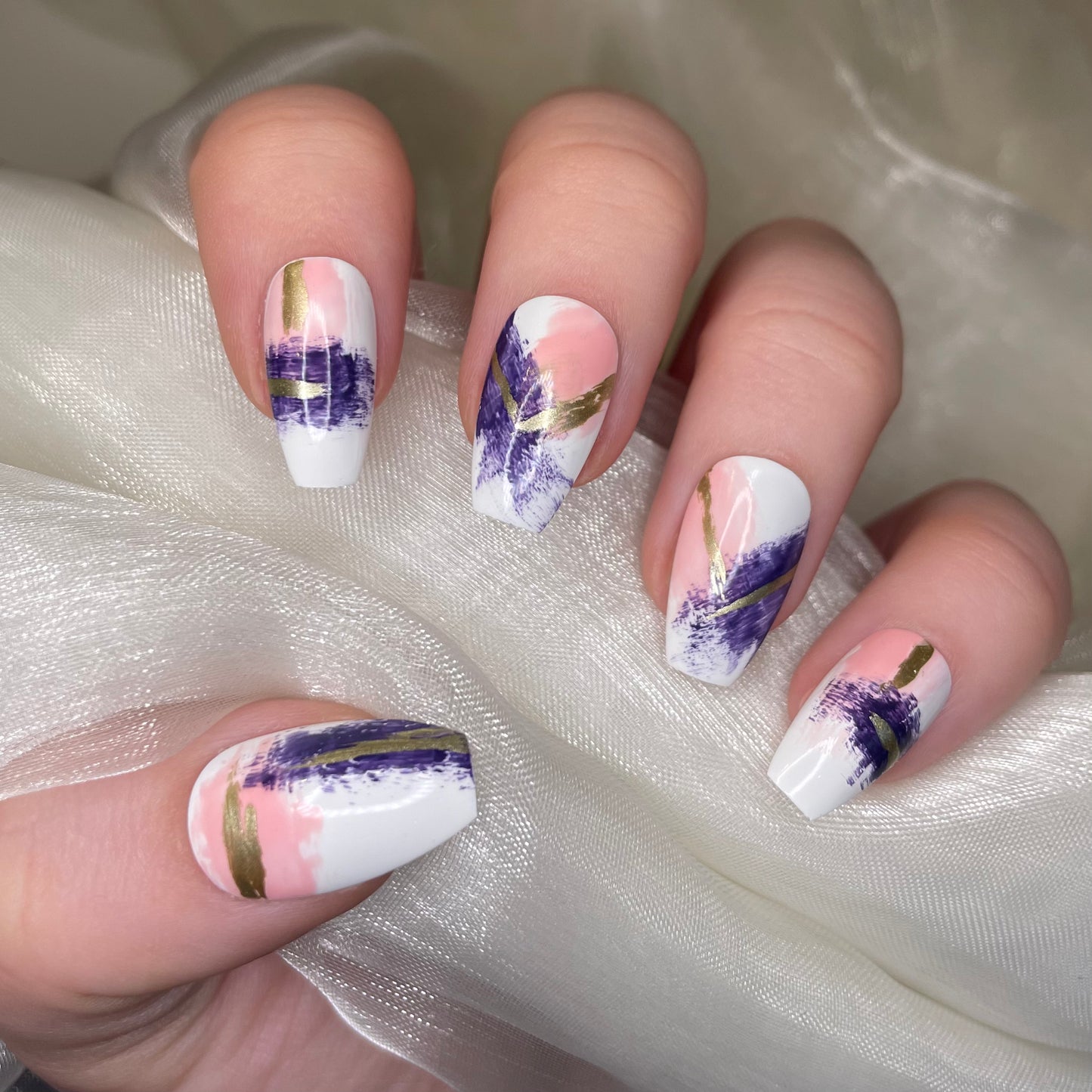 White abstract design coffin nails