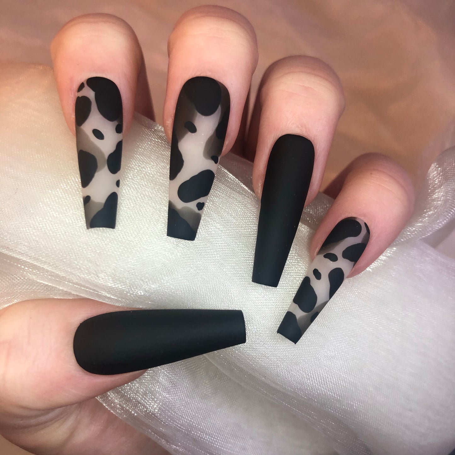 Matte Black Camo Ballerina Nails