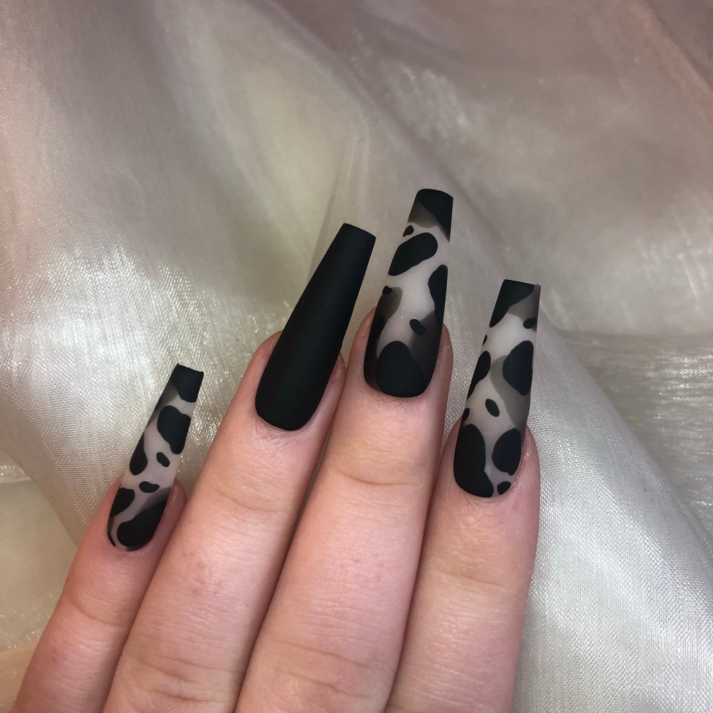 Matte Black Camo Ballerina Nails