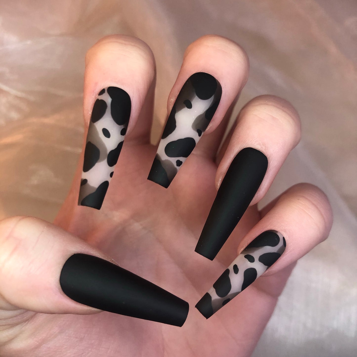 Matte Black Camo Ballerina Nails