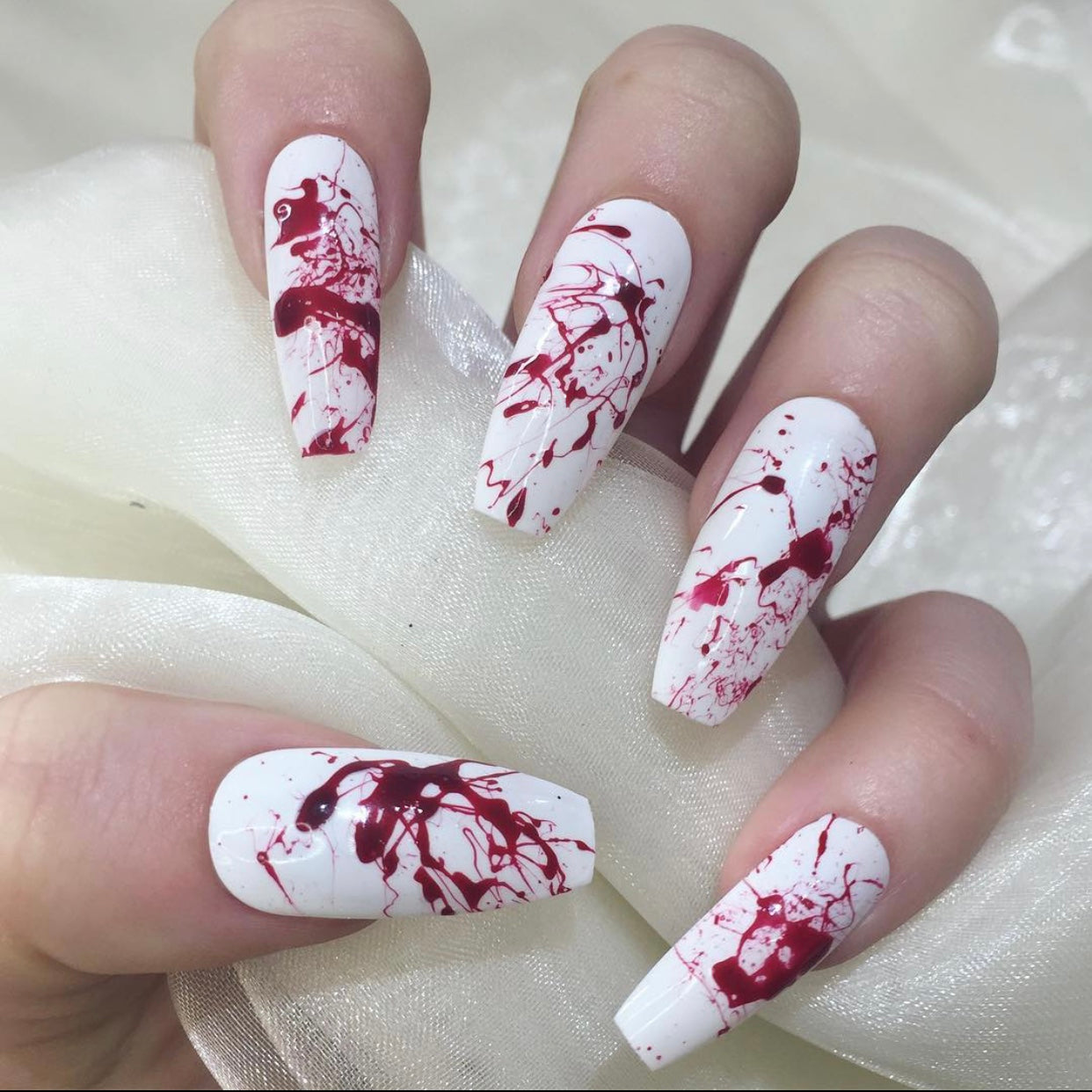 Extra Long White Blood Splatter Halloween Stilettos