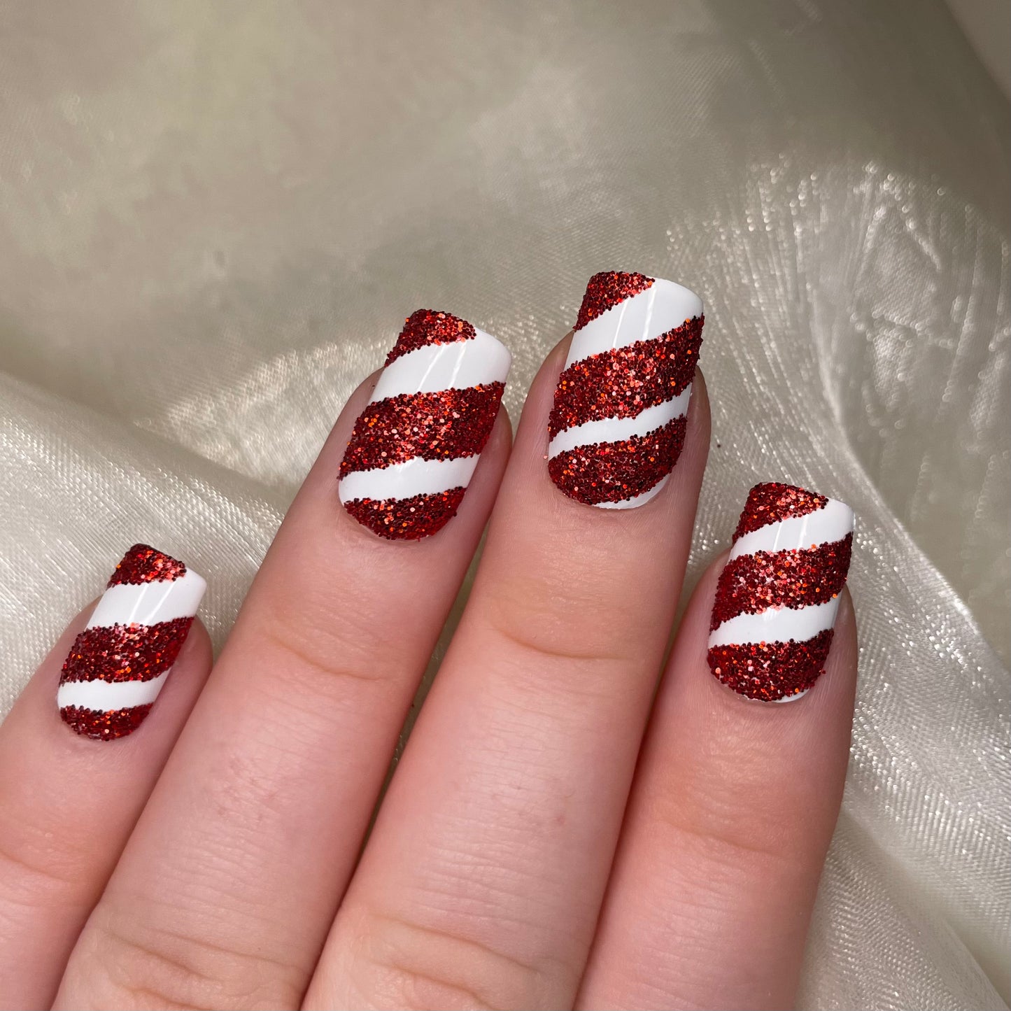 Glitter Candy Cane Square Nails