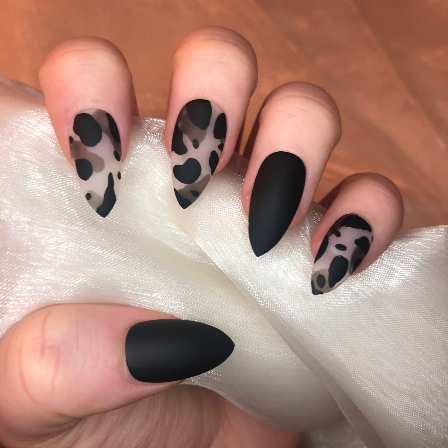 Matte Black Camo Ballerina Nails