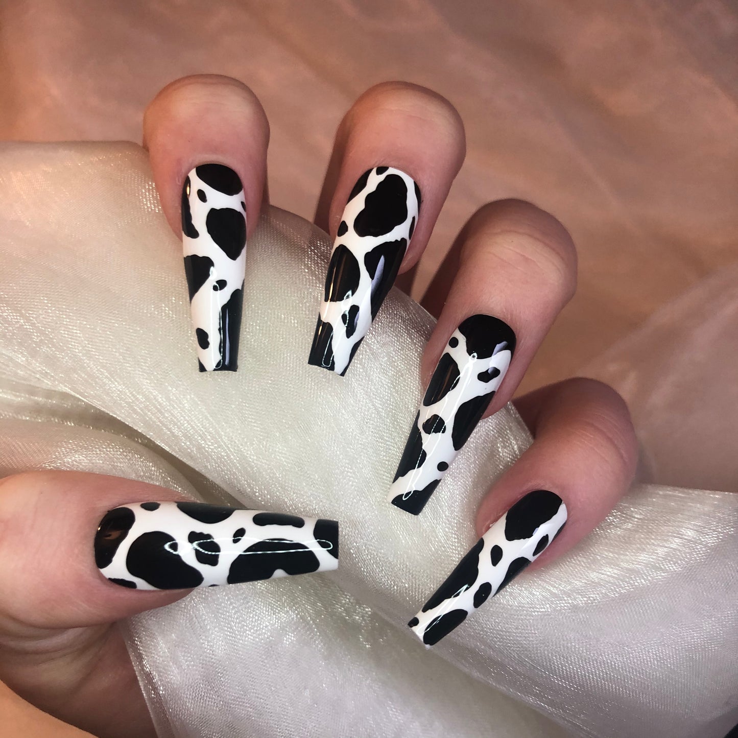 Cow Print Stiletto Nails