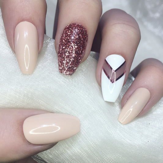 Rose Gold Glitter and Nude Coffins