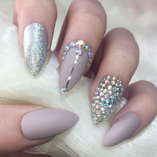 Matte Nude and Silver Holographic Stilettos