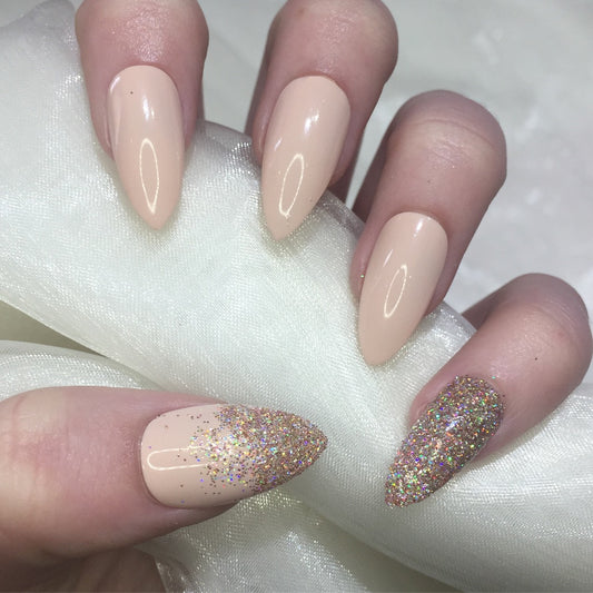 Nude Stilettos with Champagne Holographic Glitter