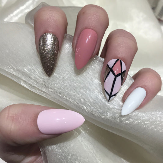 Dusty Pink and Champagne Geometric Stilettos