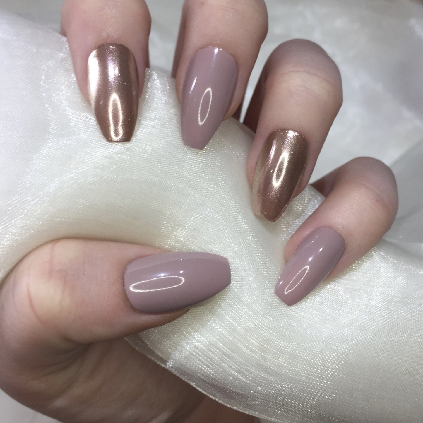 Nude and Rose Gold Chrome coffins