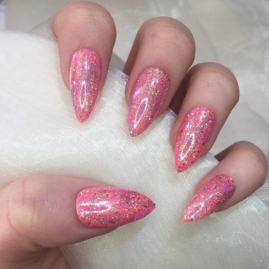 Hot Pink Stilettos with Holographic Flakes