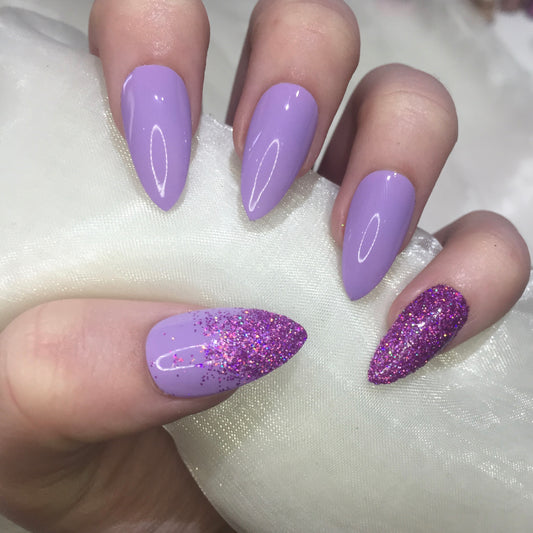 Lilac Stilettos with Purple Holographic Glitter
