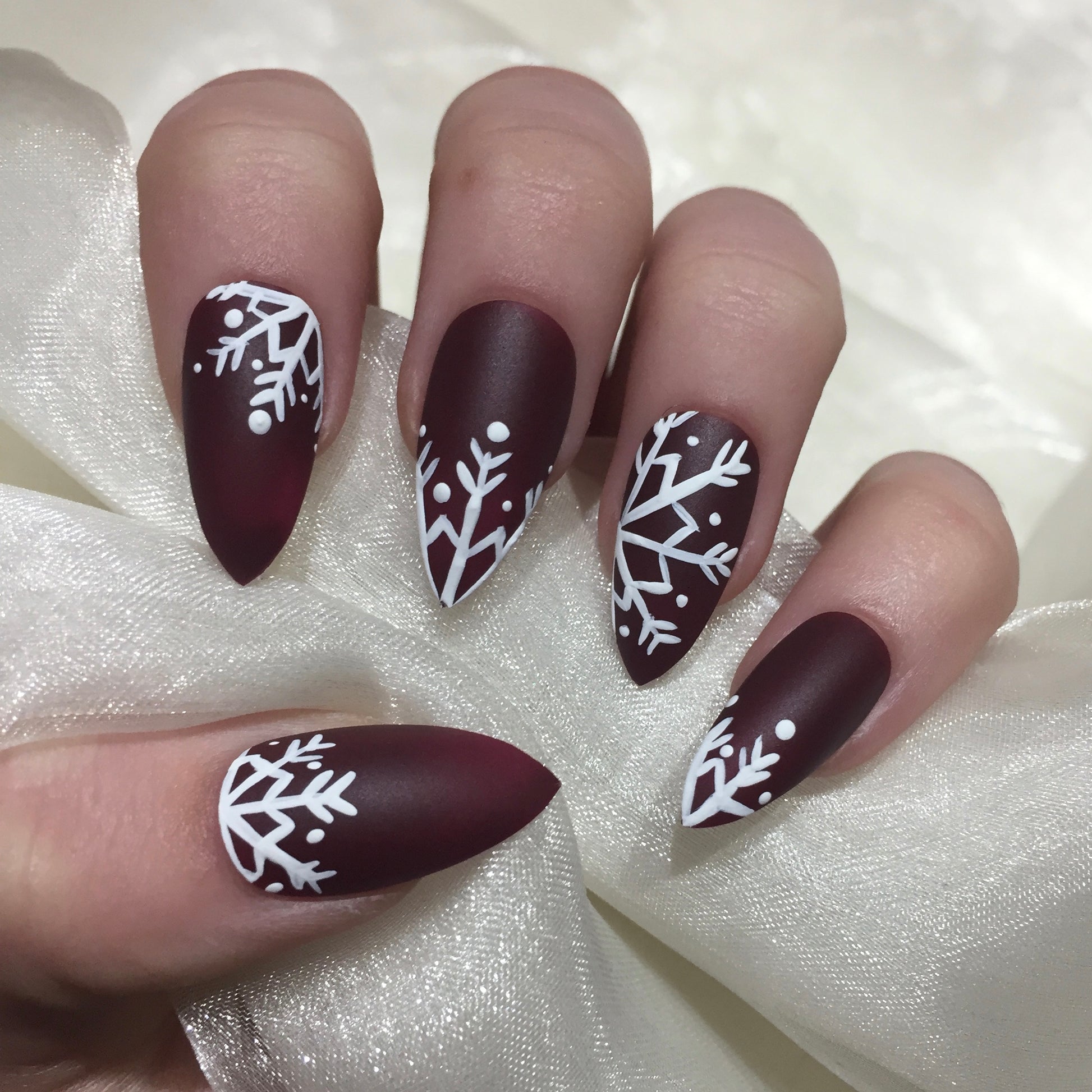 Christmas Matte Burgundy Snowflake Stilettos