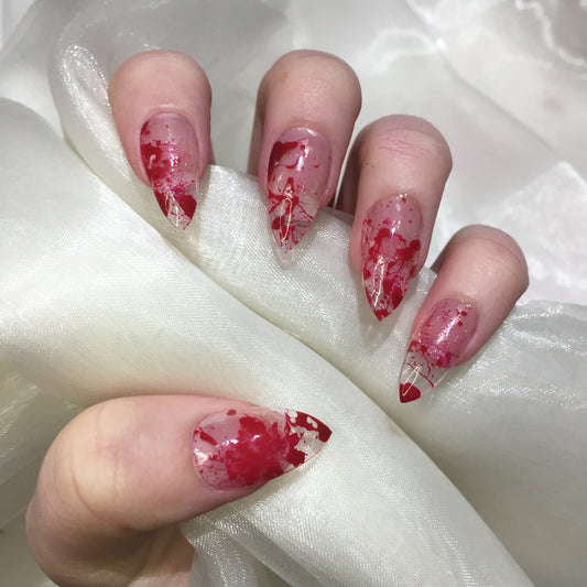 Clear Blood Splatter Halloween Stiletto Nails