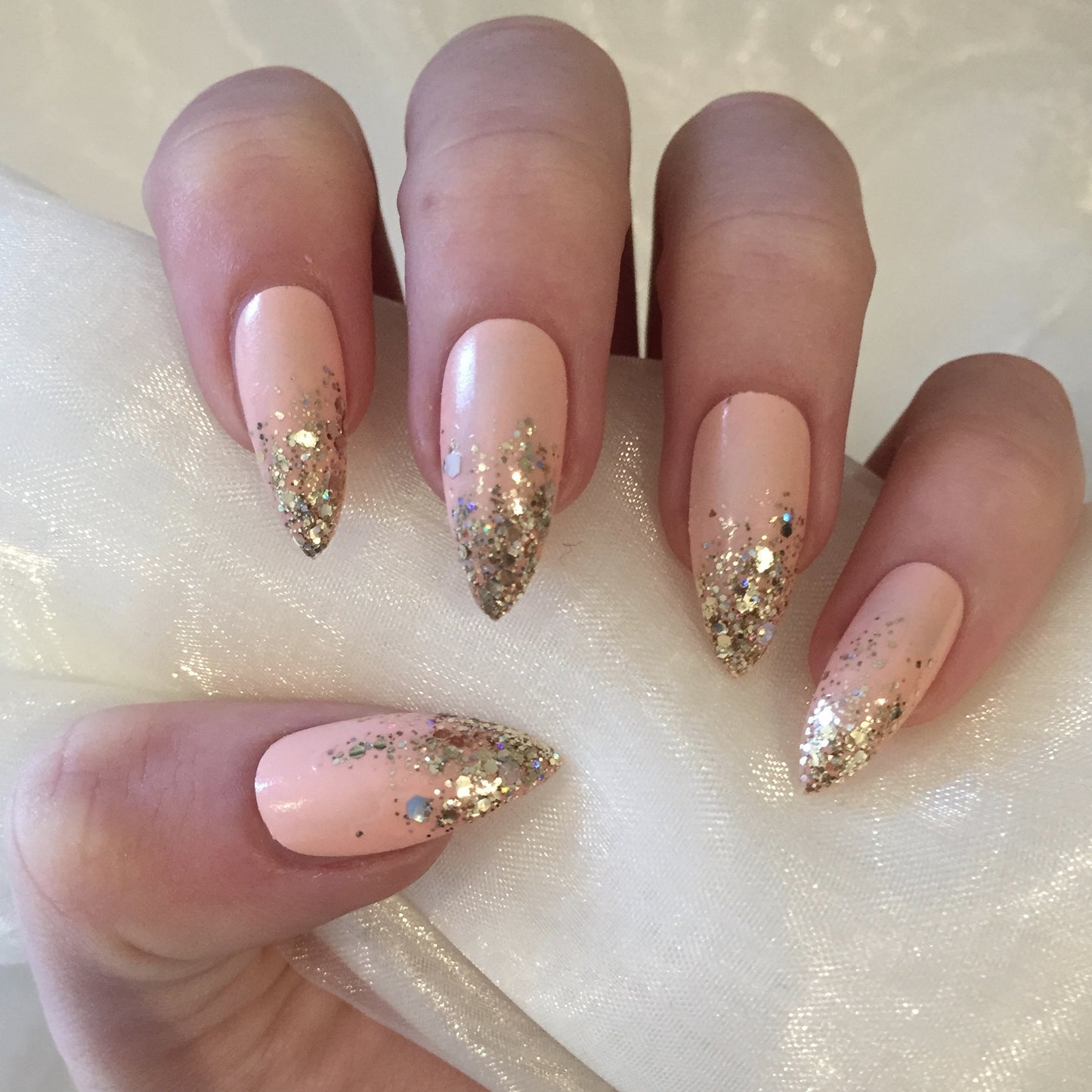 Peach Gold Glitter Ombre Stilettos