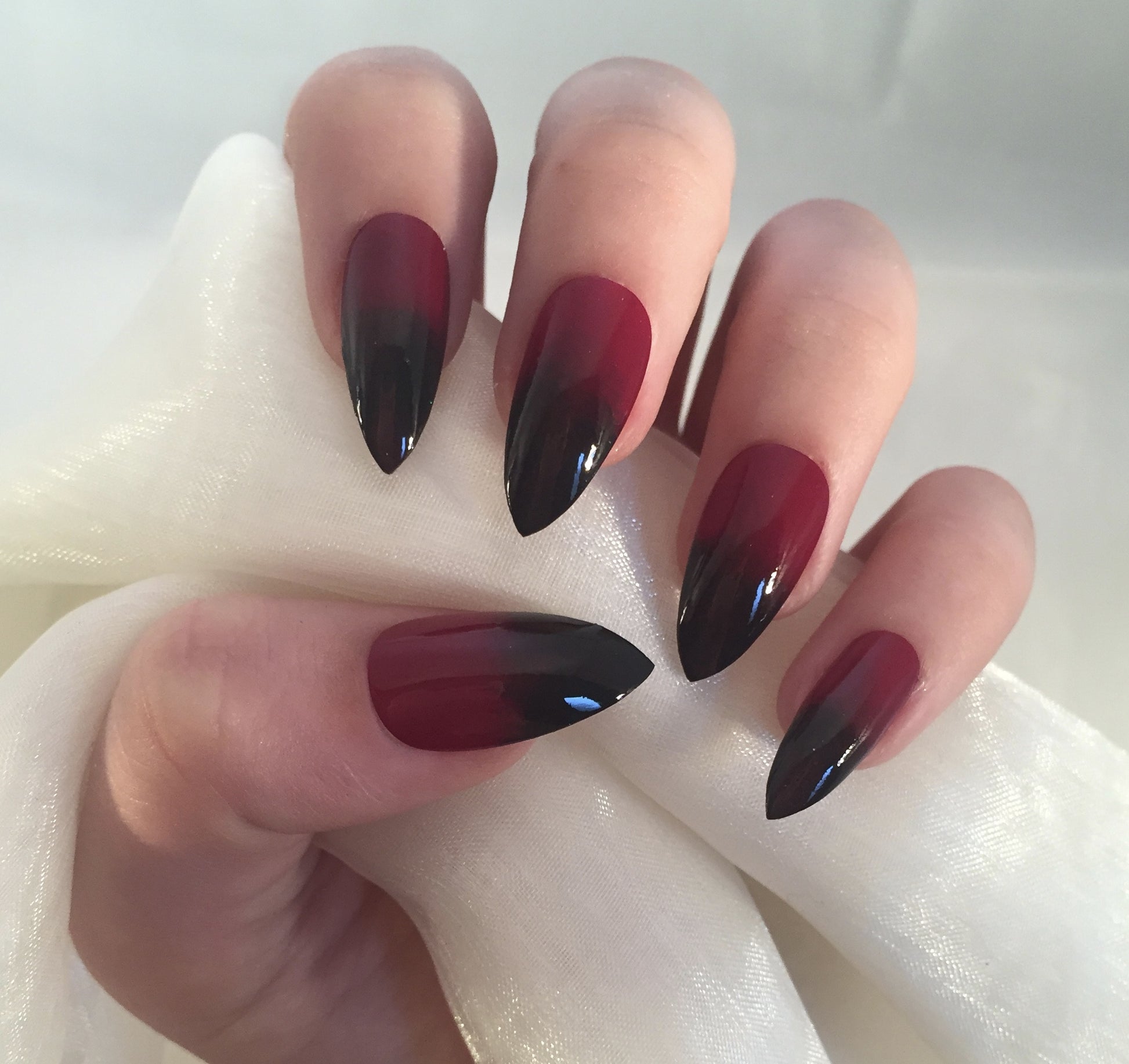 Berry Red to Black Ombre Stilettos. Nails By Georgia