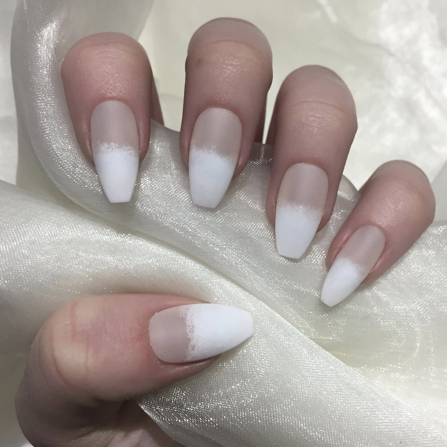 Matte Sheer Nude to White Coffins