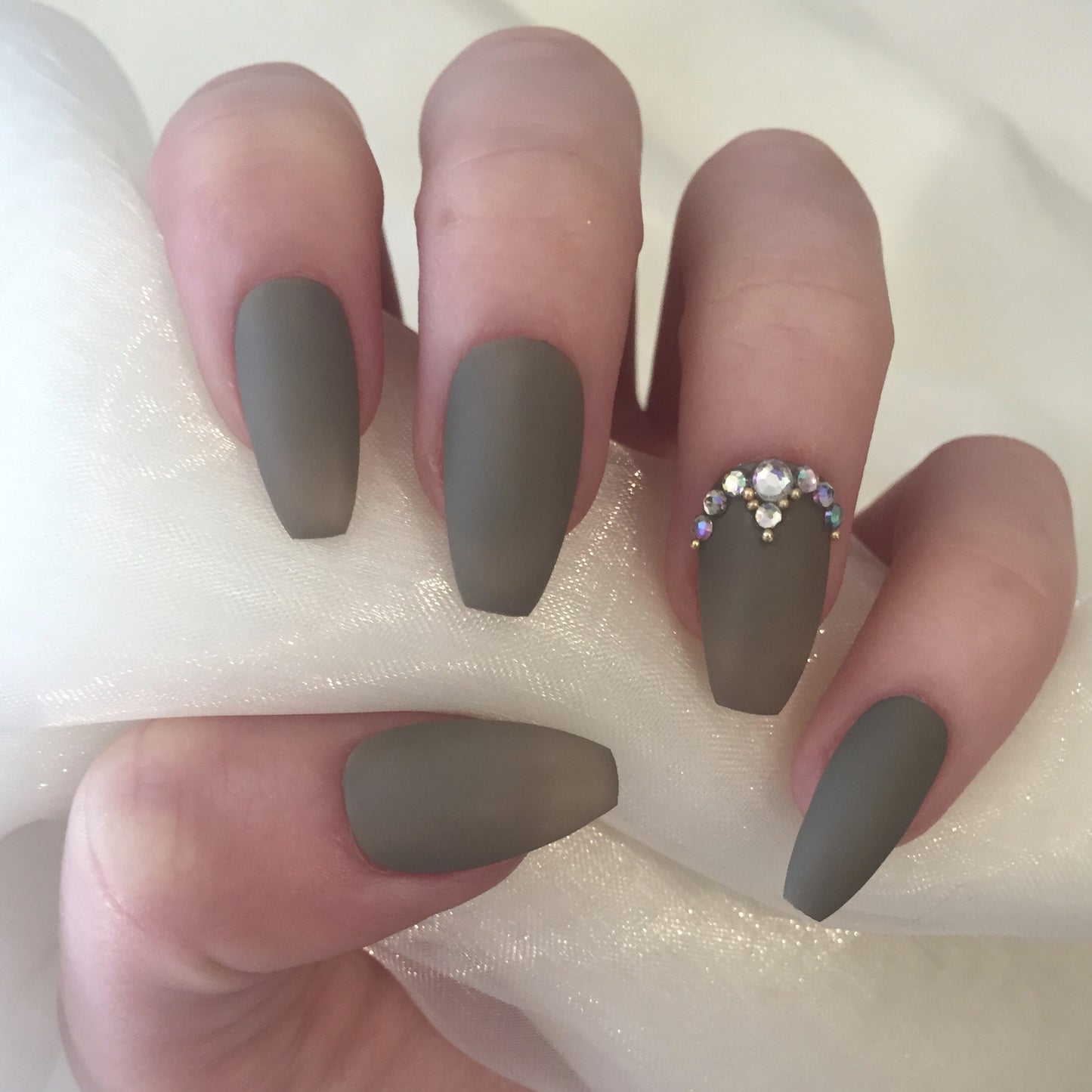 Matte Khaki Coffins with Gold Beads and Rhinestones
