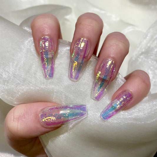 Extra Long Clear Holographic Opal Coffins
