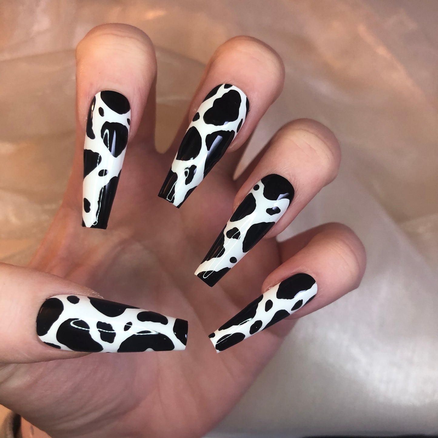 Cow Print Ballerina Nails