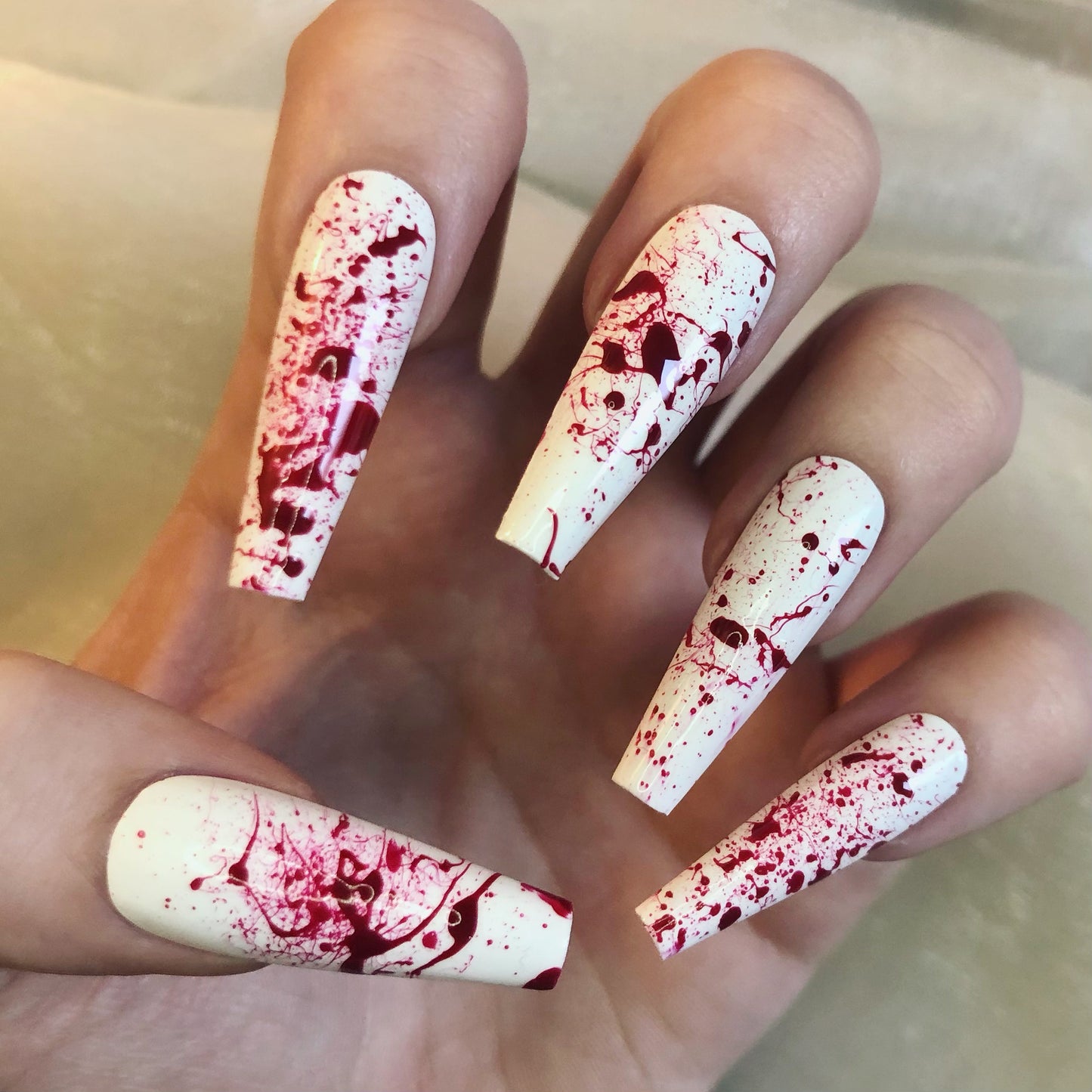 Extra Long White Blood Splatter Halloween Stilettos