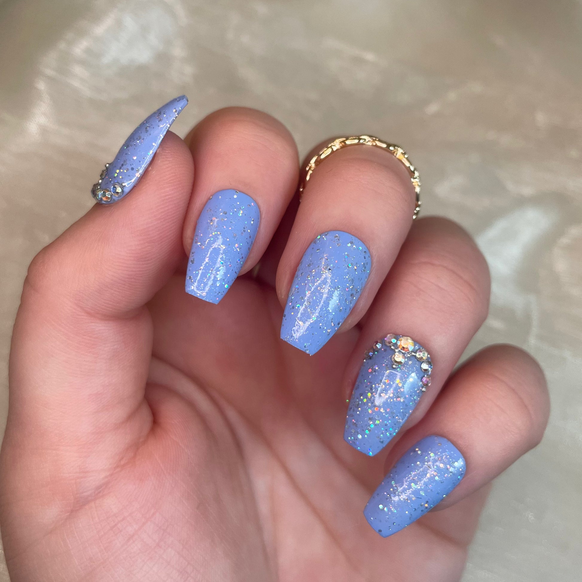 Baby blue coffin nails with deals glitter