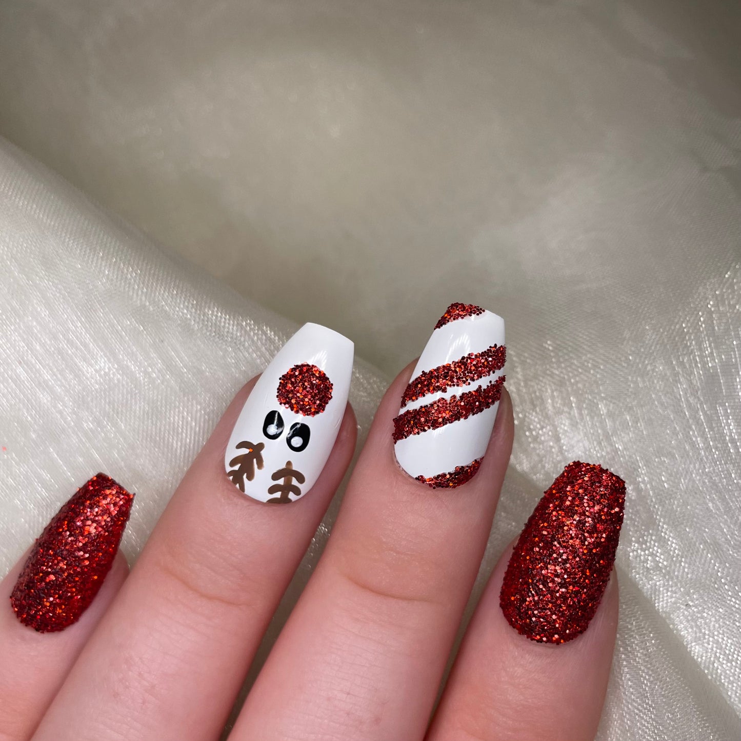 Rudolph Glitter Christmas Coffin Nails