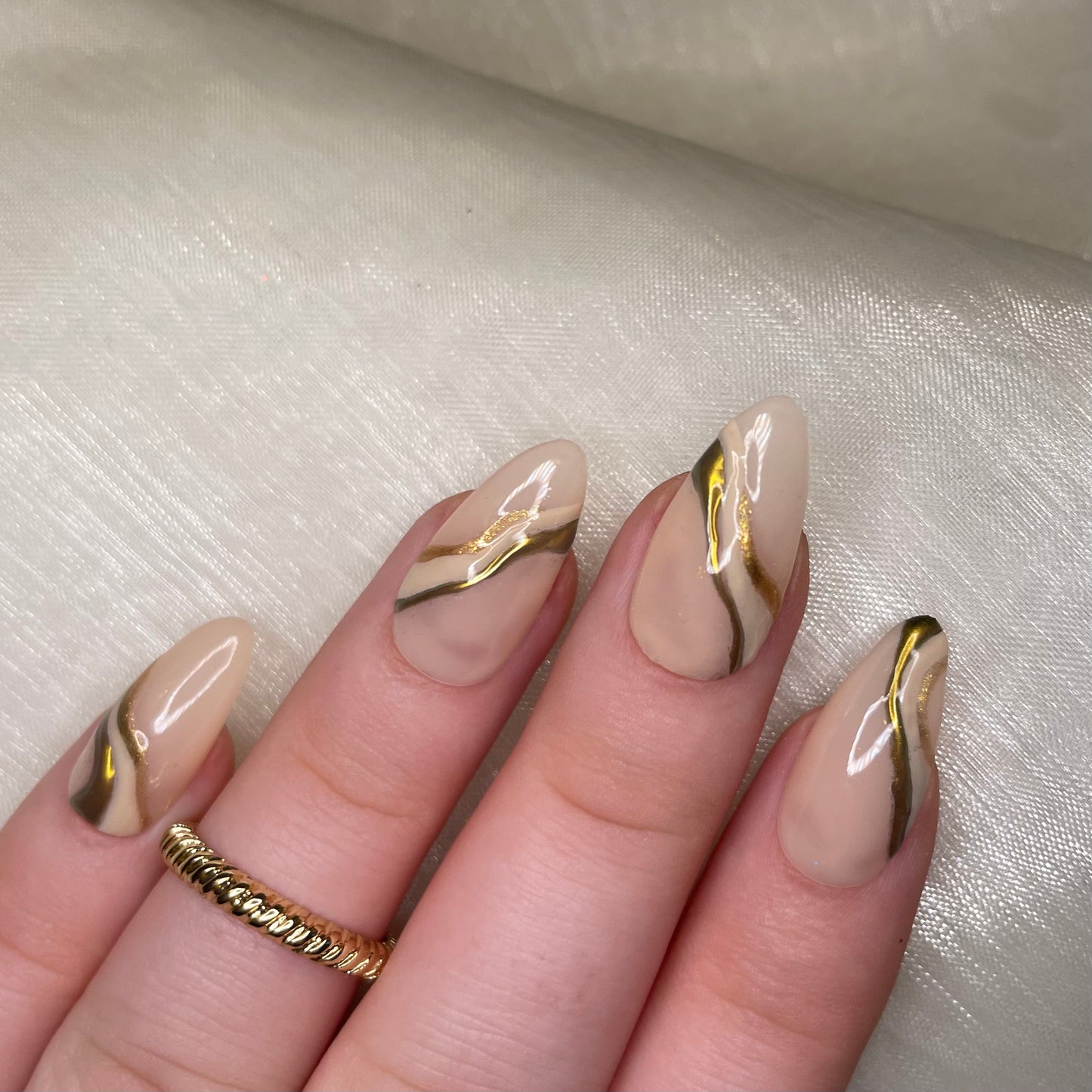 Sheer Nude and Gold Chrome Almonds